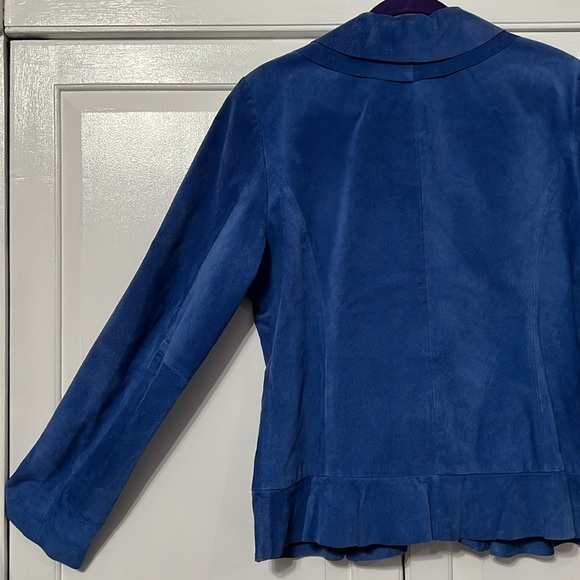 Bernardo Royal Blue Suede Jacket with Double Ruffle Collar & Ruffle at Bottom - Picture 11 of 15